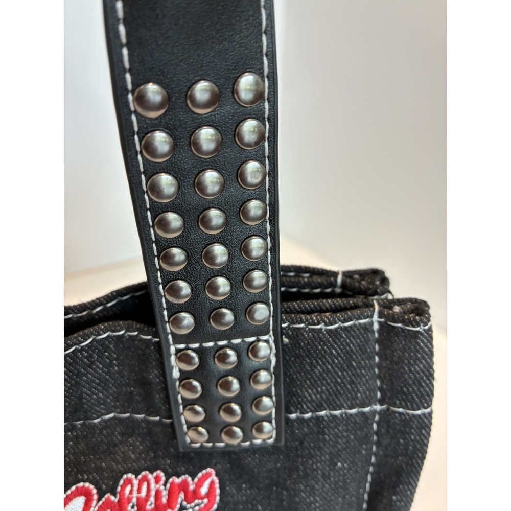 The Rolling Stones Black Denim Small Studded purse. - Picture 3 of 6